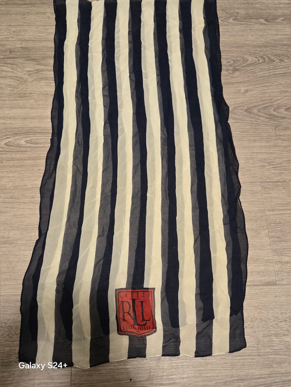 Ralph Lauren RLL Striped Scarf in Navy & Cream 100% Silk 13"×54"